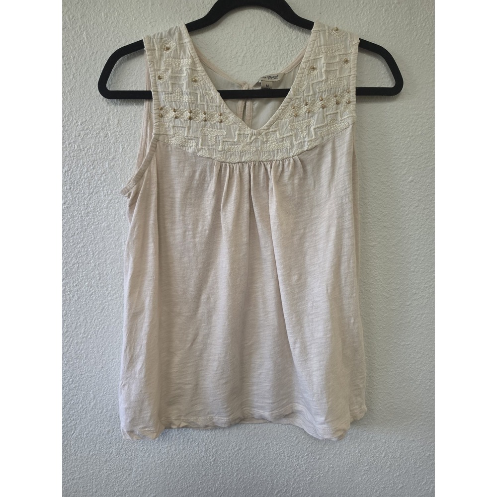 Lucky Brand Tank Top Women M Beige Sleeveless Casual Boho Camisole Shirt